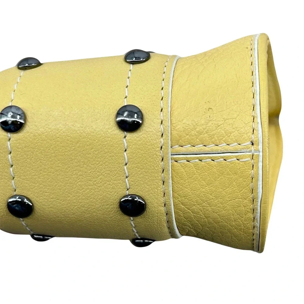 Womens Cole‎ Haan Village Large Cosmetic Case Yellow Pebbled Studded Leather Bag